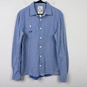Diesel Co. Shirt Men XL Blue White Gingham Slim Fit Minimalist Preppy Streetwear